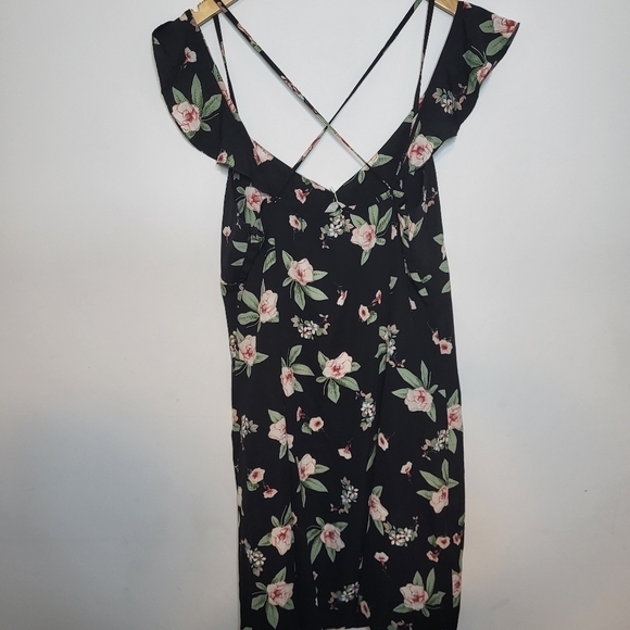 LUNA Black Floral Dress Size L - Picture 10 of 11